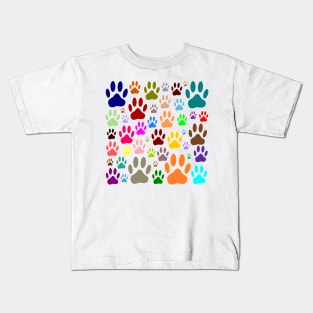 Colorful Dog Paw Prints All Over Kids T-Shirt